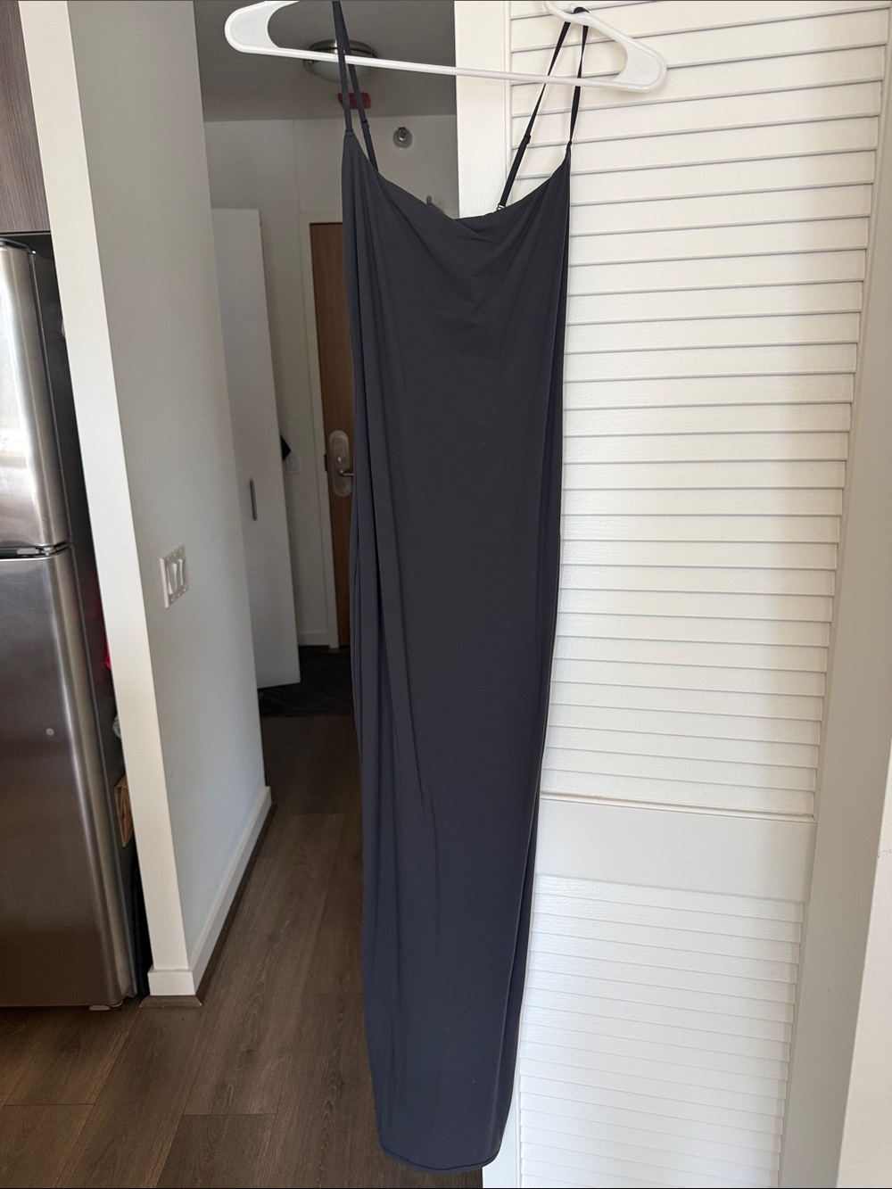 SKIMS Charcoal Gray Slip Maxi Dress with Spaghetti Straps